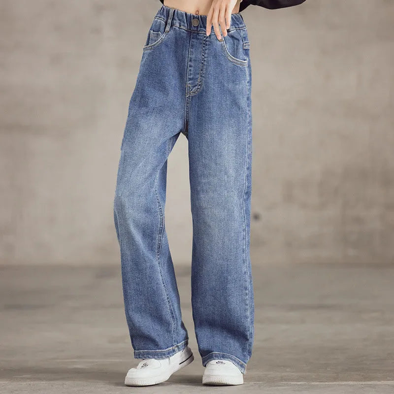 Spring Kids Jeans | Girls Solid Color Loose Wide Leg Pants | Ages 3-9 | USA