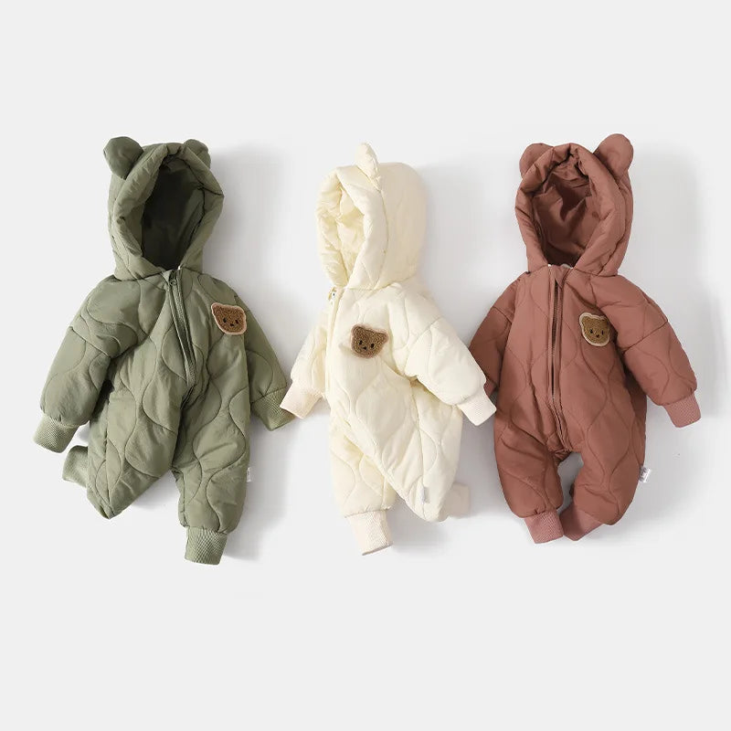 Winter Baby Fur Lining Romper | Warm Toddler Cartoon Bear Jumpsuit | USA