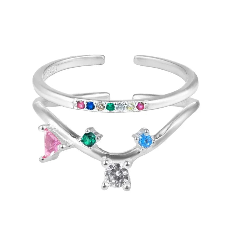 Sterling Silver Flower Bow Ring - Love Combination Adjustable Design