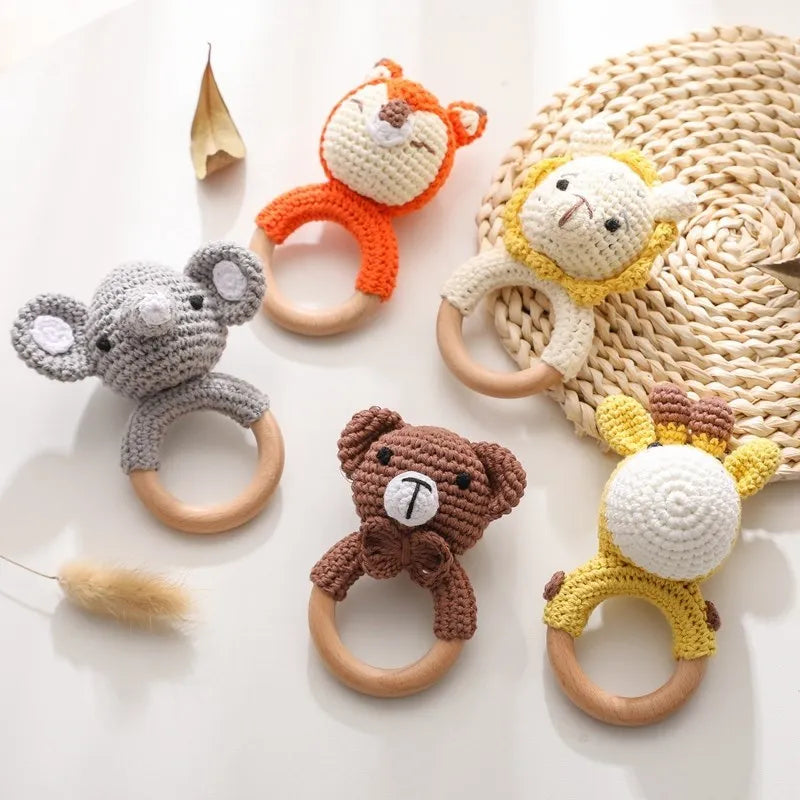 Crochet Bunny Rattle Teether | Wooden Ring Baby Gym Mobile | USA Australia