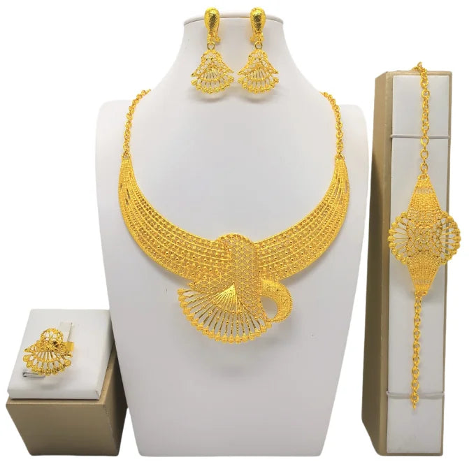 Luxury Dubai Gold Wedding Jewelry Set | African Bridal Gift 4-Piece | USA Australia