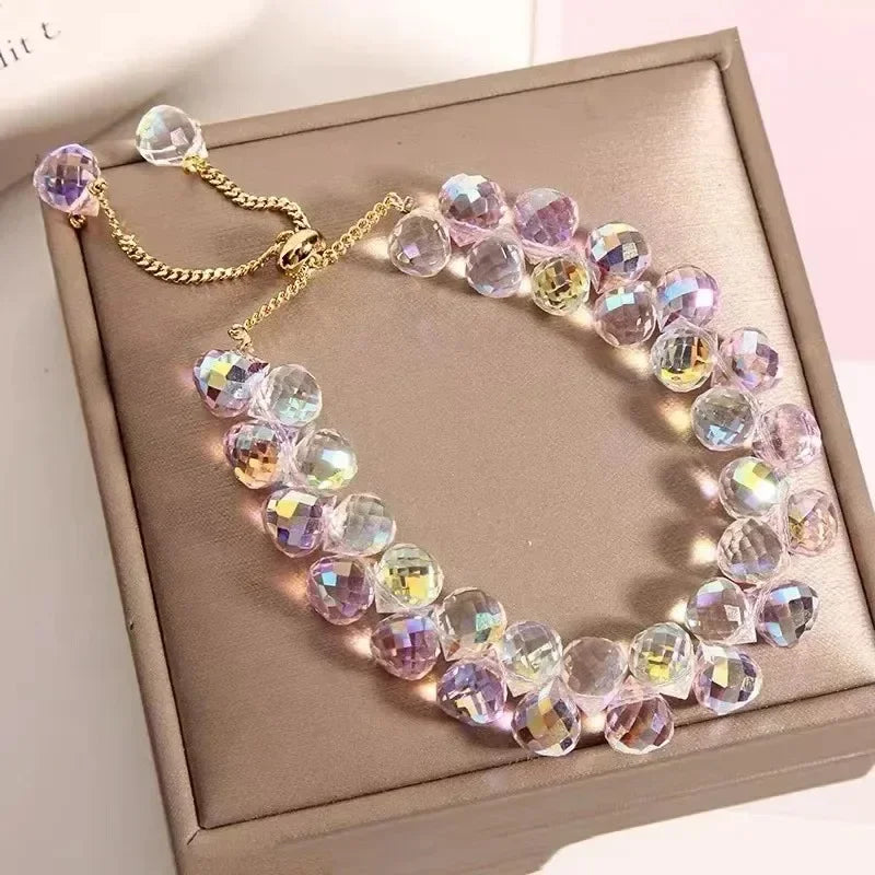 Transparent Crystal Bracelet for Kids | Shiny Stone Beads Elastic Bangle | USA