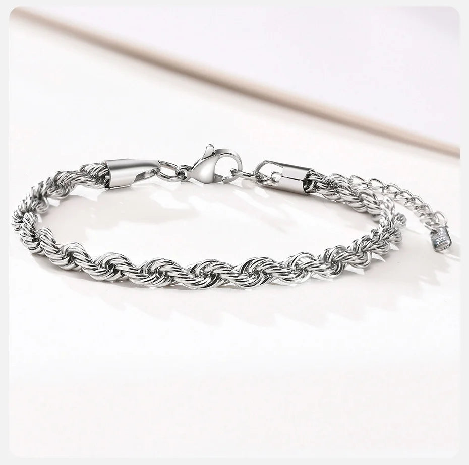 Unisex Rope Chain Bracelet | Stainless Steel Twisted Links | Women Men | USA