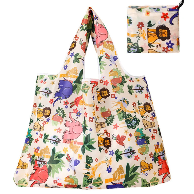 Animal Pattern Folding Shopping Bag | Reusable Eco Tote | Cat & Panda | USA