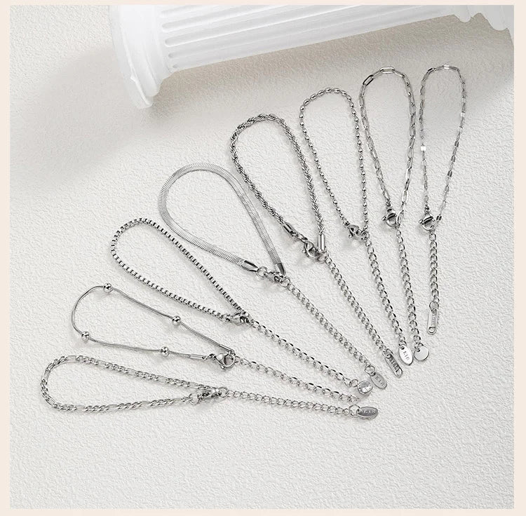 Stainless Steel Link Chain Bracelet | Silver Stackable Layered Set | USA