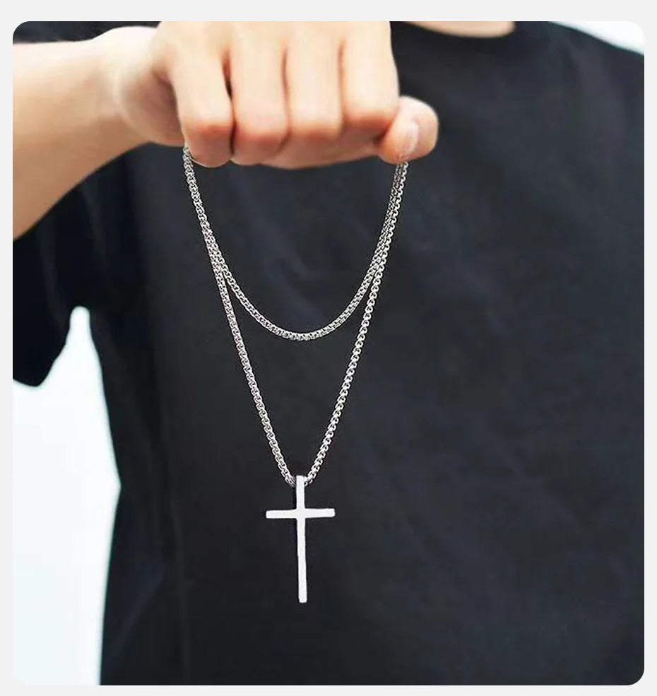 Stainless Steel Cross Necklace | Unisex Silver Pendant | Women Men | USA