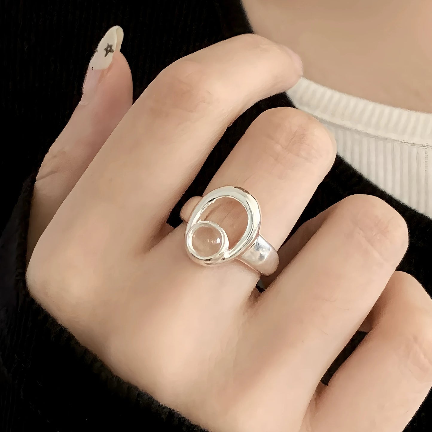 Sterling Silver Flower Lace Ring | CZ Adjustable Korean Fashion | Women | USA