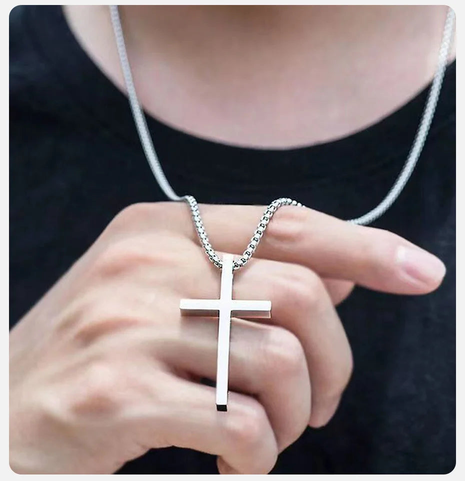 Stainless Steel Cross Necklace | Unisex Silver Pendant | Women Men | USA