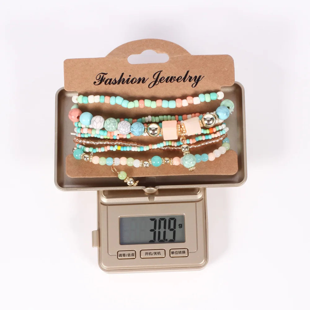 Bohemian Beaded Bracelet Set | Colorful Handmade Layered Bangles | USA Australia