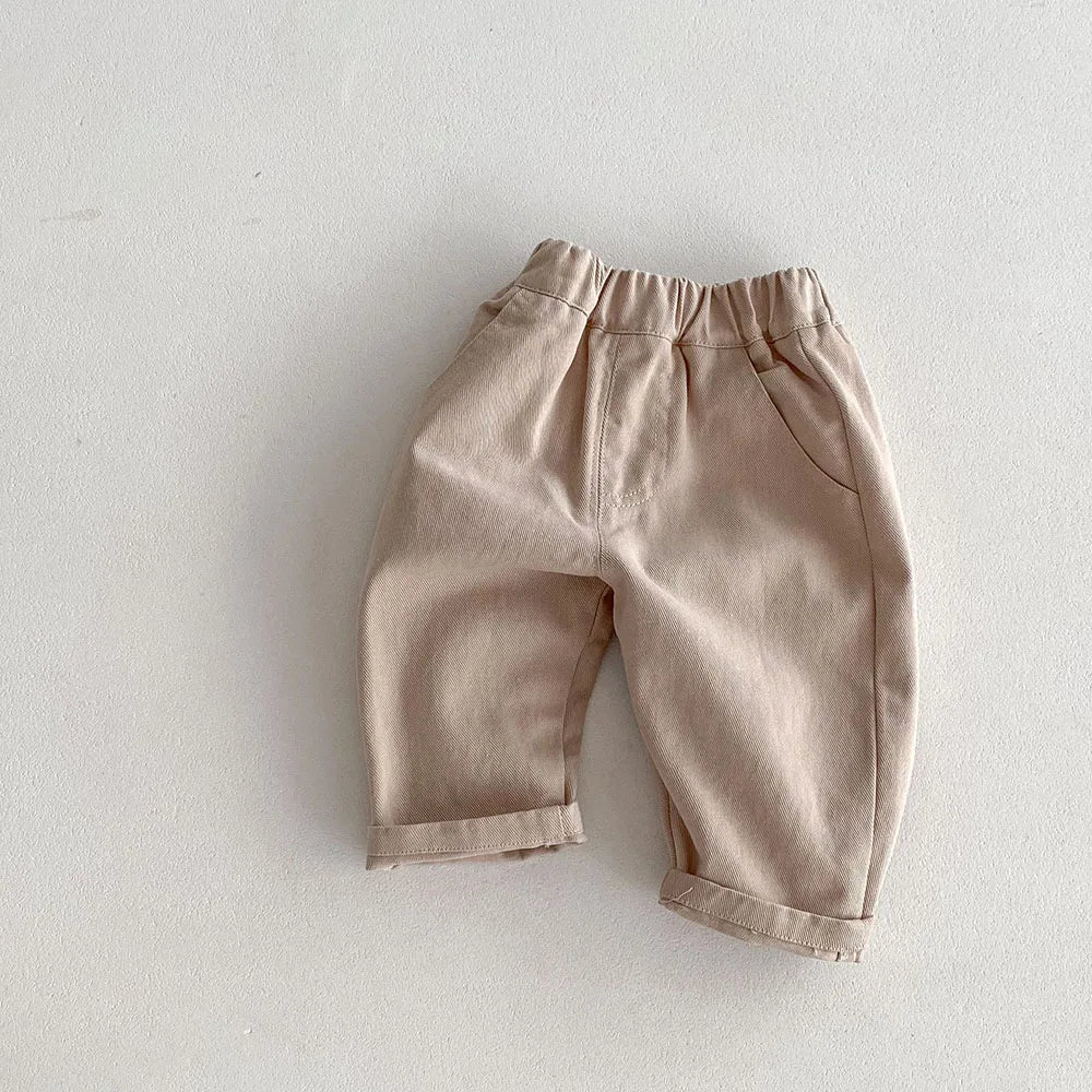 Solid Color Kids Pants - Elastic Waist Casual Trousers (1-6 Years)