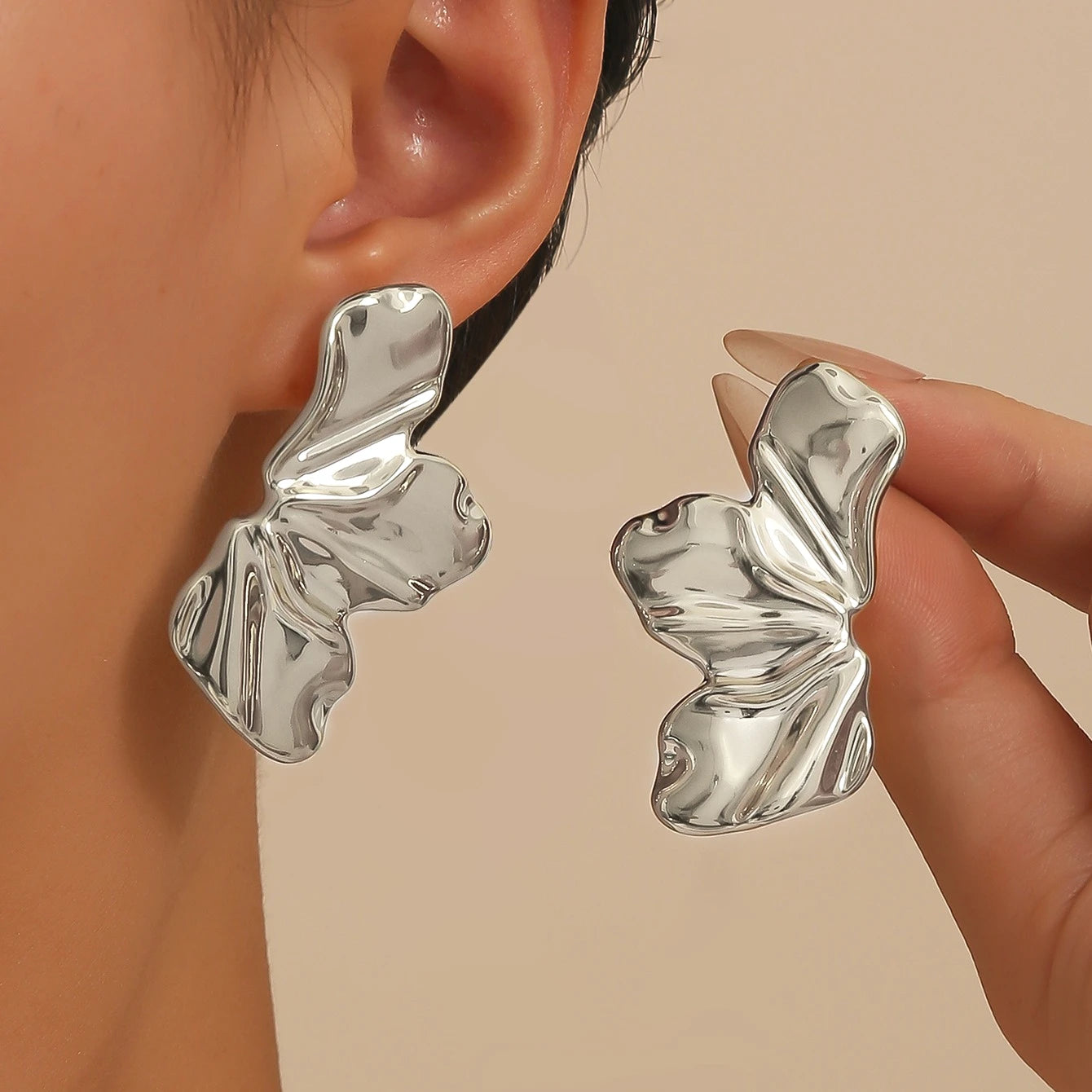 Half Flower Stud Earrings - Gold Minimalist Irregular Petal Design