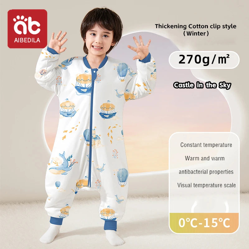 AIBEDILA Kids Onesie Boys Girls Long Sleeve Bamboo Cotton Pajamas Children Winter Cartoon Pyjama Baby Sleepwear Sleeping Bag