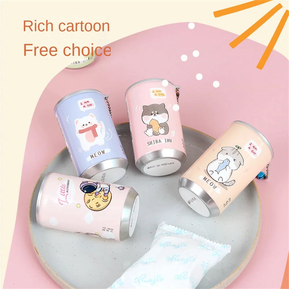 Canned Wet Wipes Portable Children Barreled Cans 30 Sheets Cleaning Cloths Creative Cartoon Chain Cute Small Bell