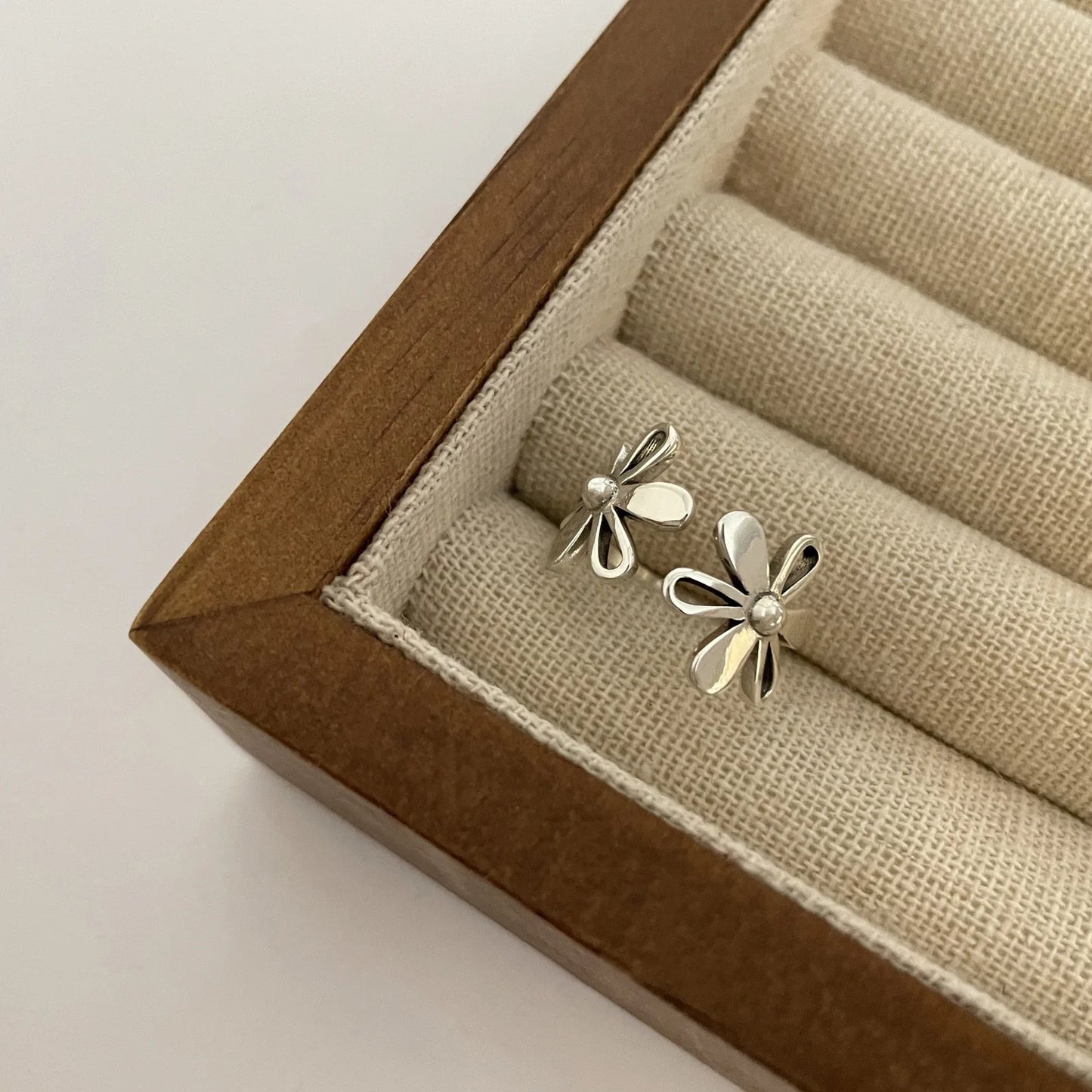 Sterling Silver Flower Bow Ring - Love Combination Adjustable Design