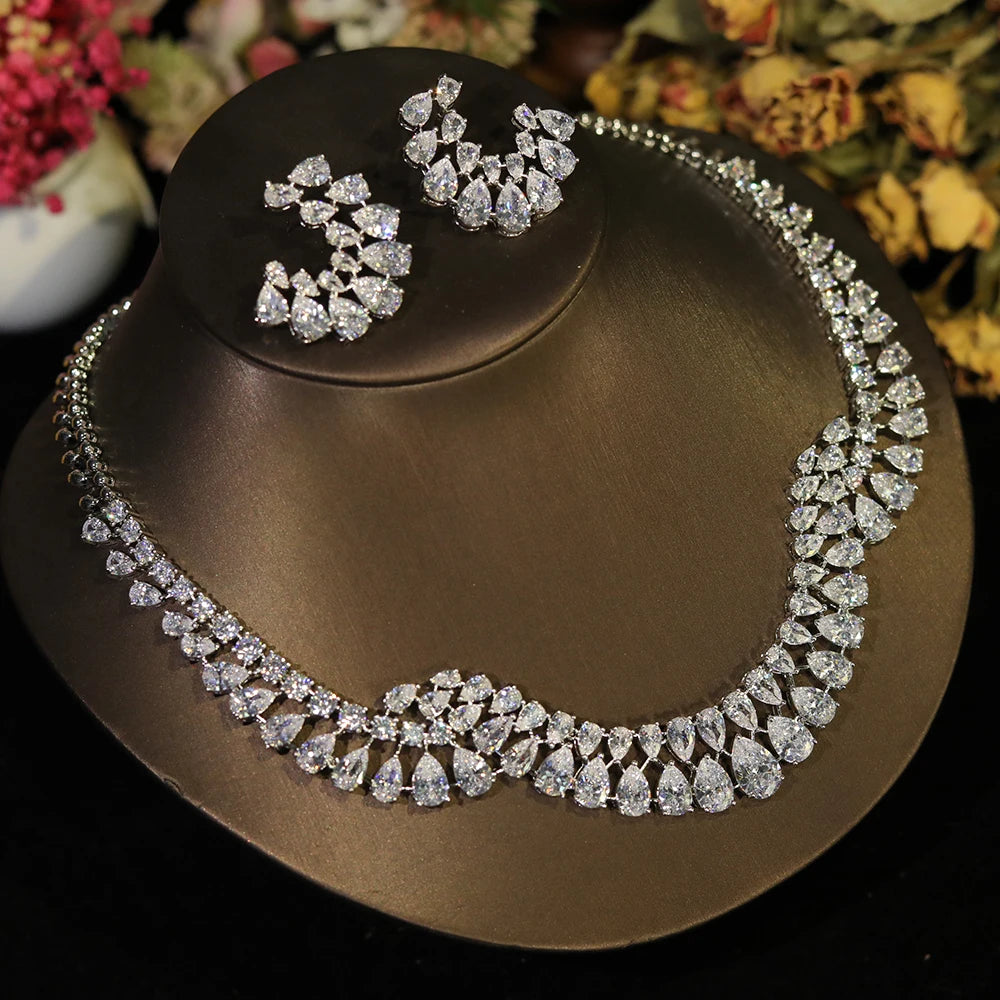 ASNORA Luxury Zircon Wedding Necklace Set | Geometric Design Bridal | USA Australia