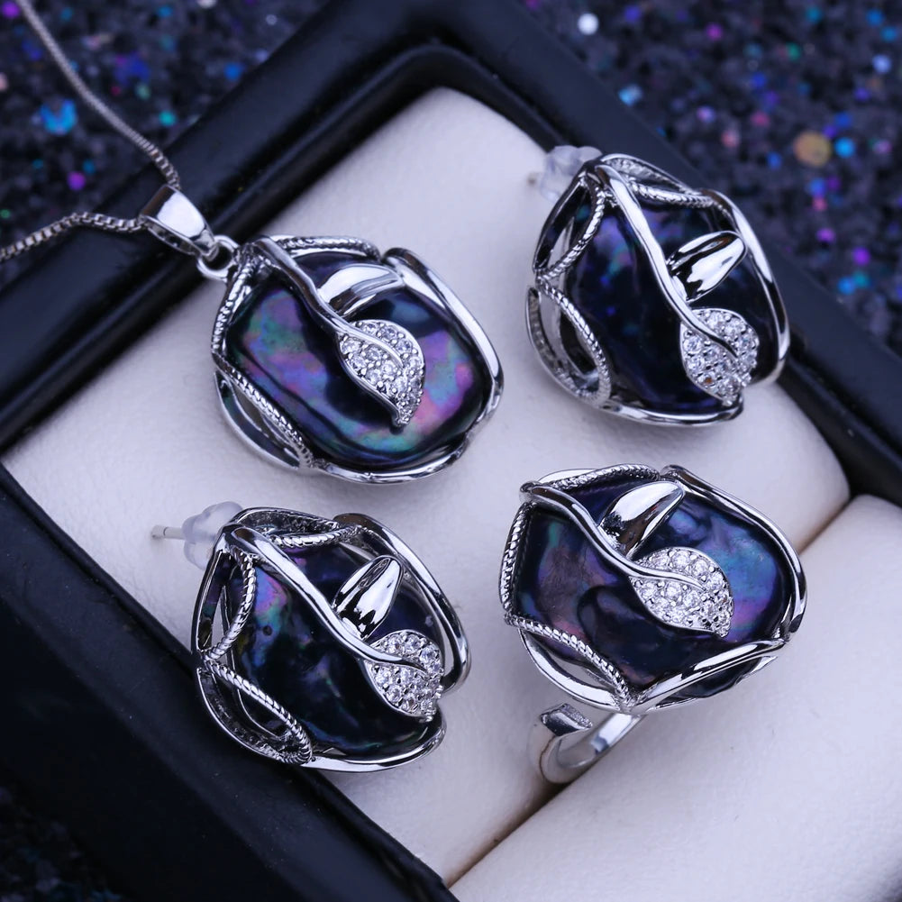 FENASY 925 Sterling Silver Jewelry Sets Big Baroque Natural Pearl Stud Earrings Custom Luxury Necklaces Rings For Women