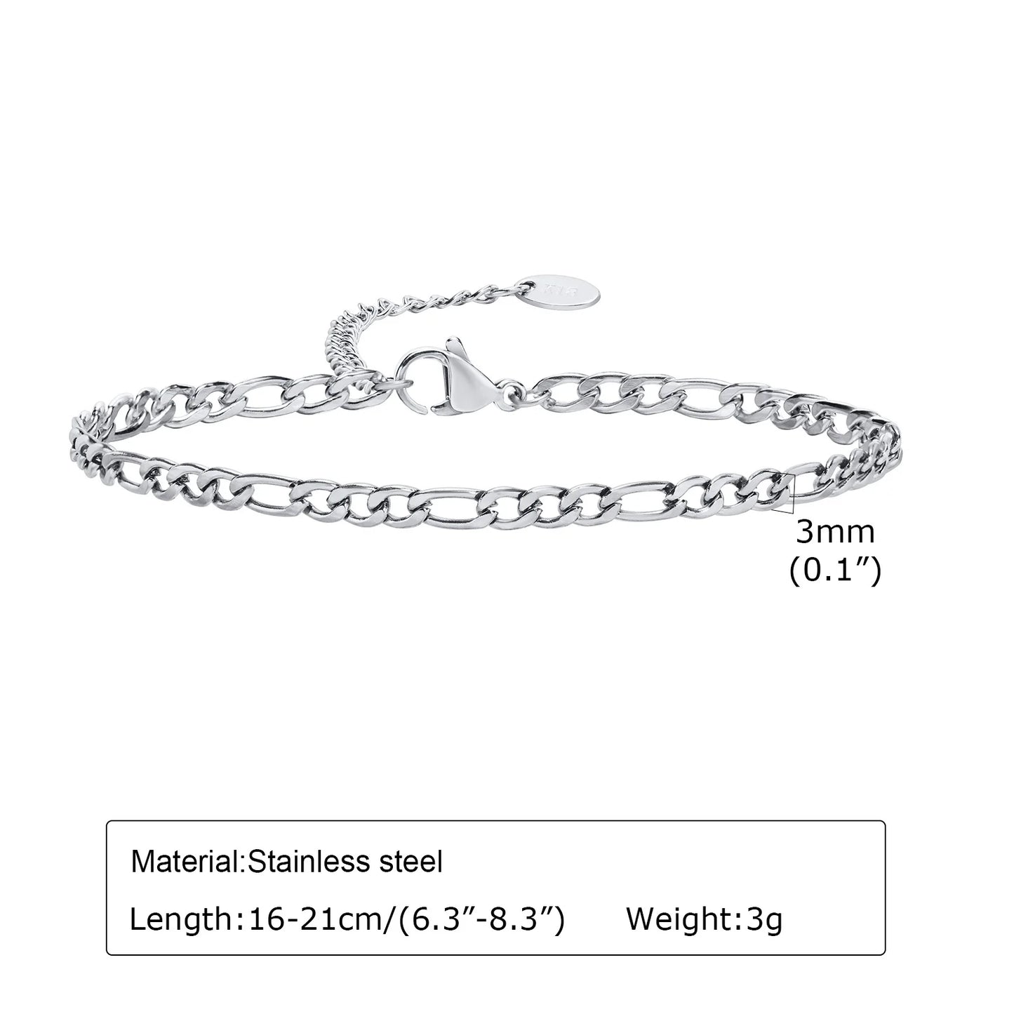 Stainless Steel Link Chain Bracelet | Silver Stackable Layered Set | USA