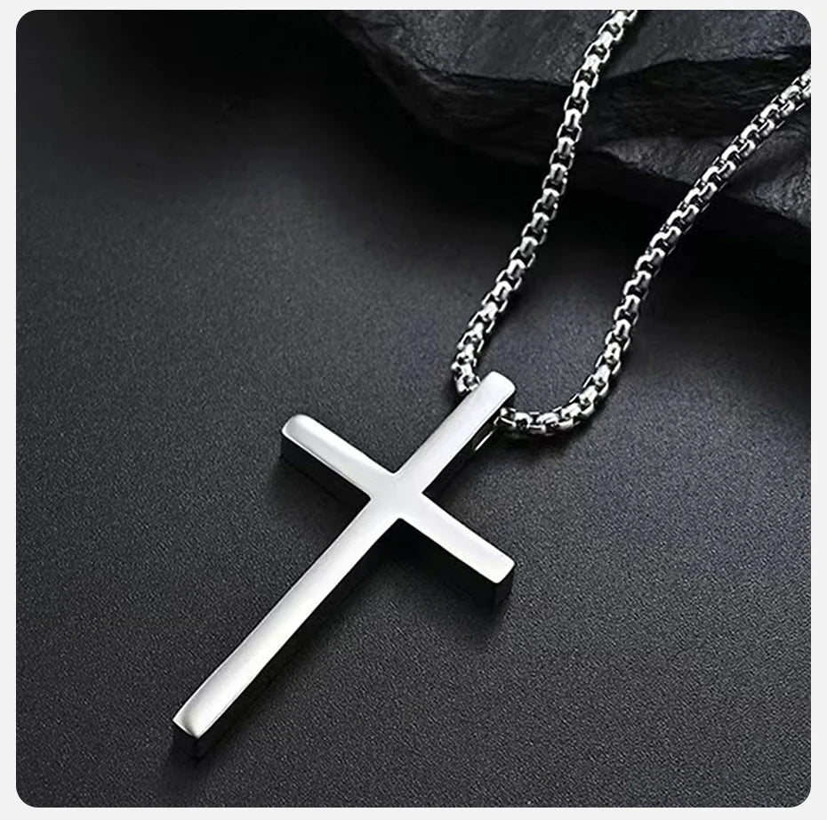 Stainless Steel Cross Necklace | Unisex Silver Pendant | Women Men | USA