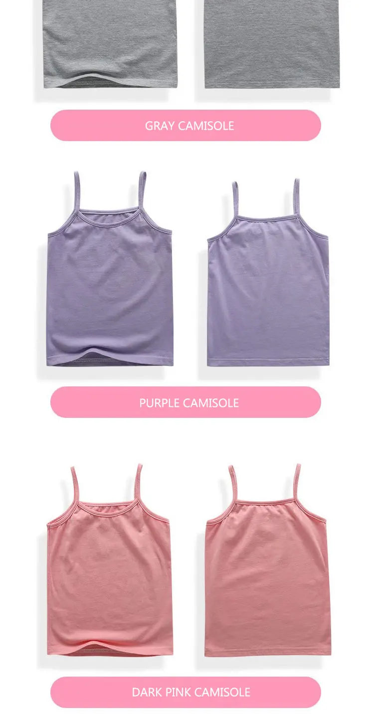 2025 Summer Cotton Girls Tanks Top Breathable Underwears Children Camisoles Kids Solid Color Undershirt Sleeveless Vest Age 3-8