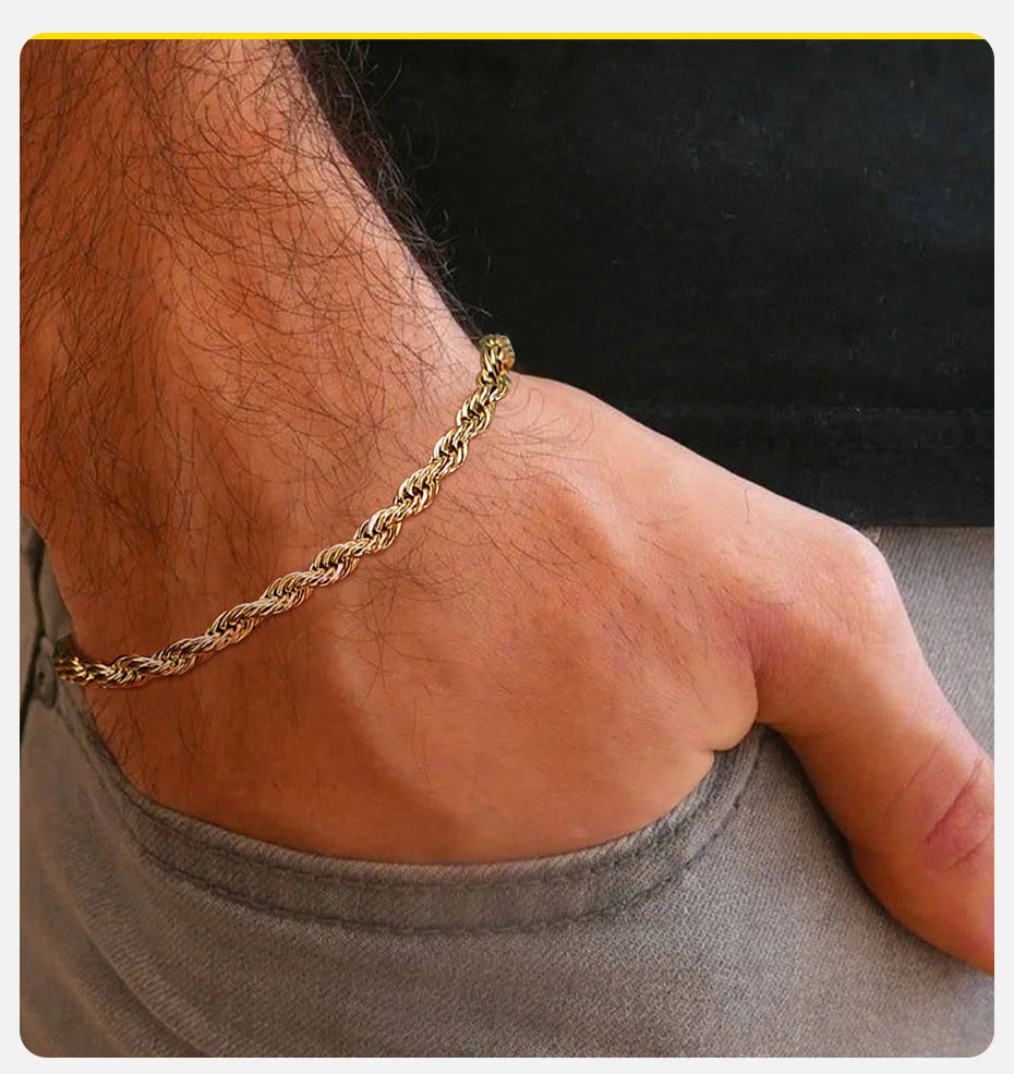 Unisex Rope Chain Bracelet | Stainless Steel Twisted Links | Women Men | USA