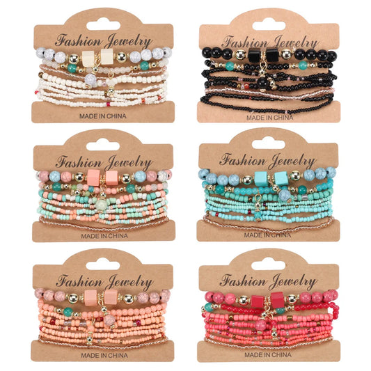 Bohemian Beaded Bracelet Set | Colorful Handmade Layered Bangles | USA Australia