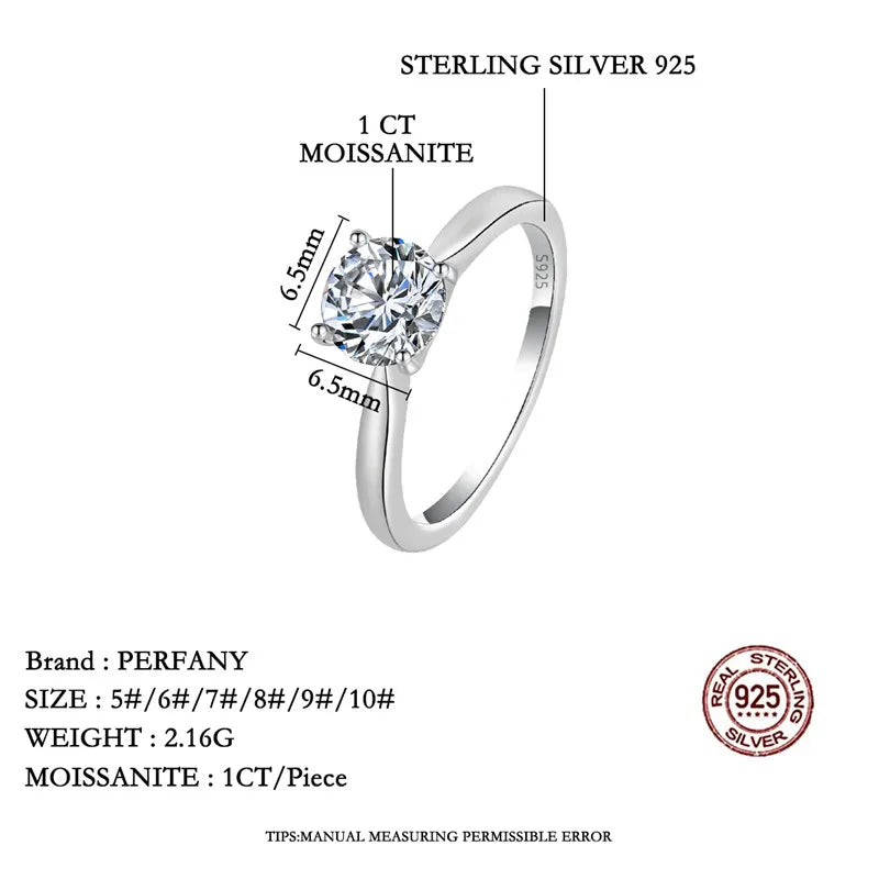 Moissanite Engagement Ring | 925 Sterling Silver | 0.5/1/2CT Options | USA