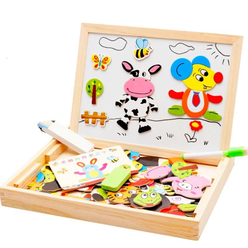 Wooden Magnetic Drawing Board | Animal Puzzle Learning Toy | Kids | USA Australia