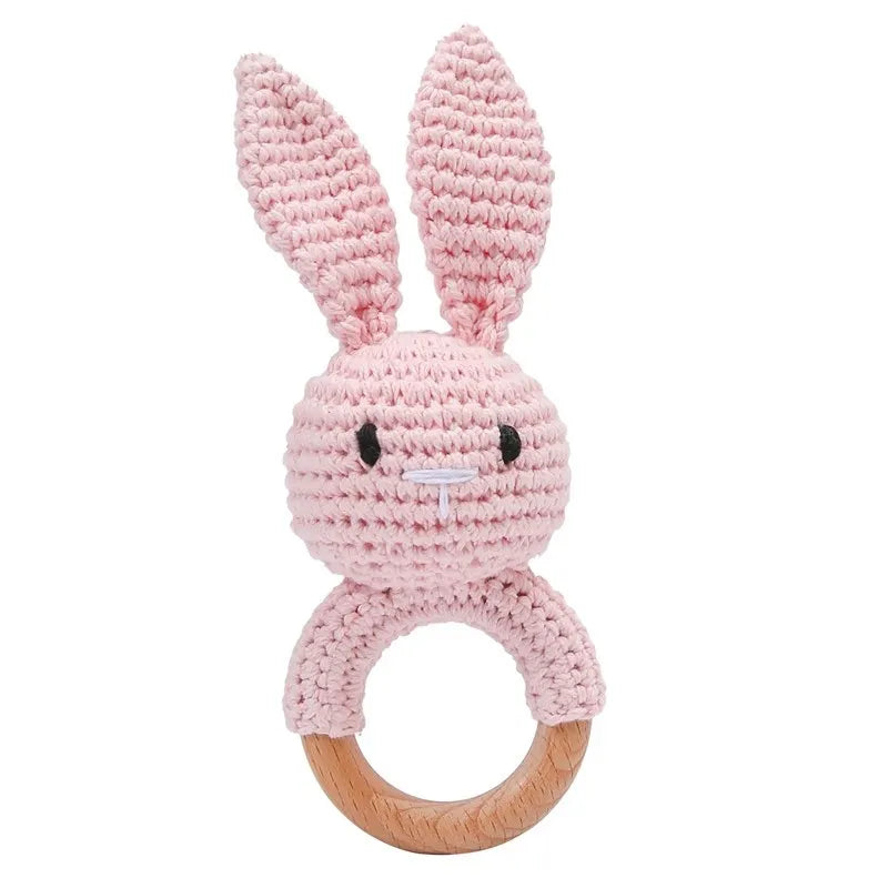 Wooden Elephant Rattle Teether | Crochet Baby Toy Montessori | USA Australia