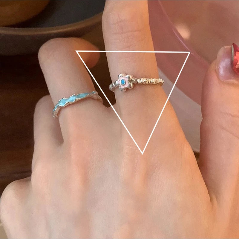 Sterling Silver Flower Bow Ring - Love Combination Adjustable Design