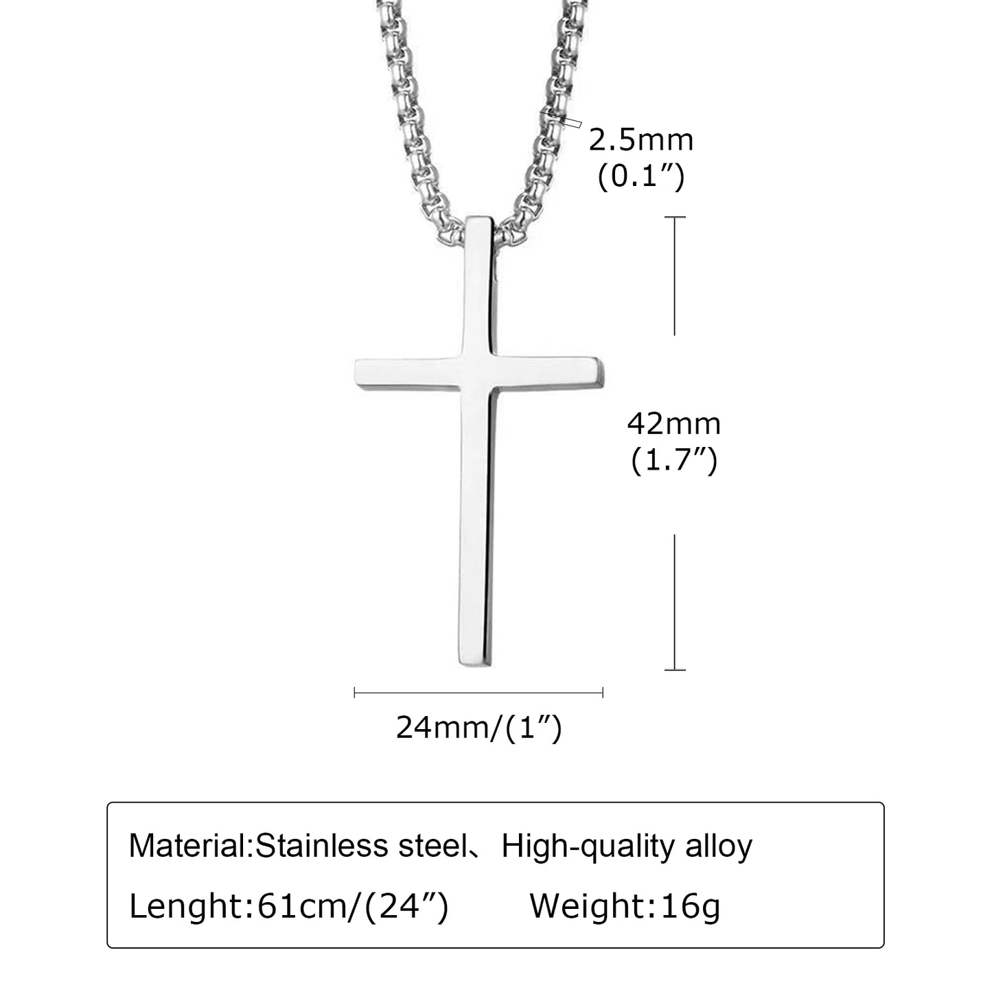 Stainless Steel Cross Necklace | Unisex Silver Pendant | Women Men | USA