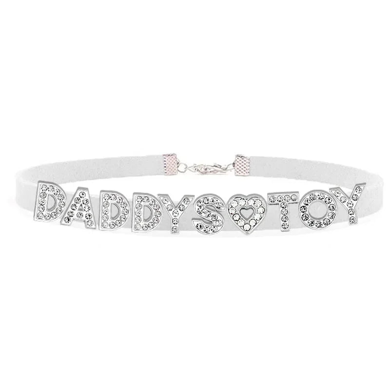 Fashion Rhinestone Letter DADDYS TOY Choker Necklace for Women Girls Korean Leather Collar Custom Personalized Sexy Neck Jewelry