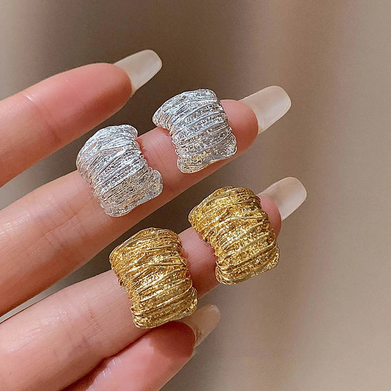 Retro C-Shaped Stud Earrings - Gold & Silver Geometric Set