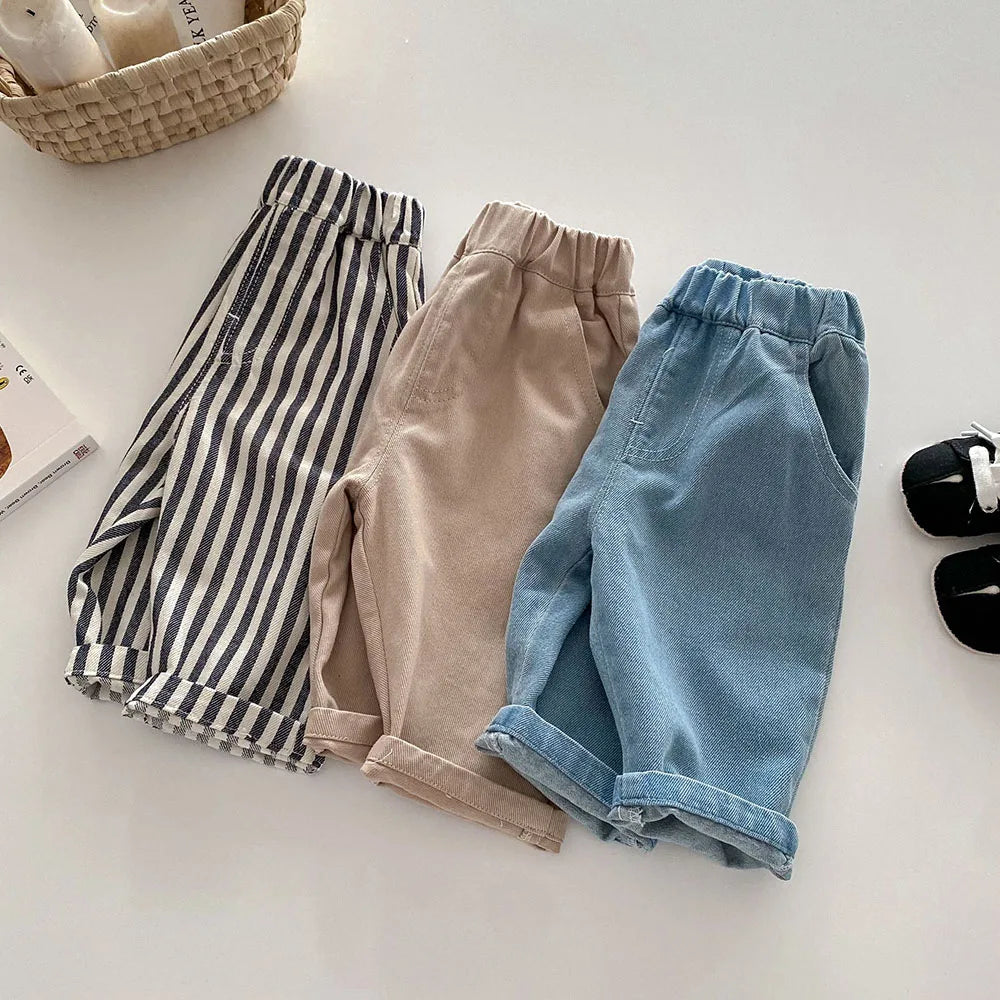 Solid Color Kids Pants - Elastic Waist Casual Trousers (1-6 Years)