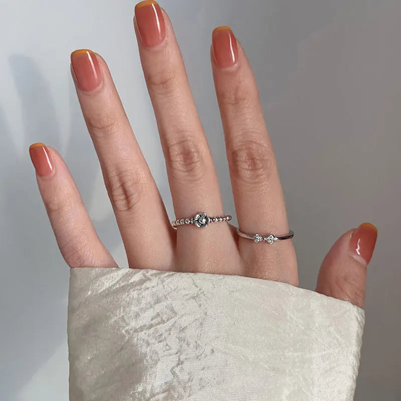 Sterling Silver Flower Bow Ring - Love Combination Adjustable Design