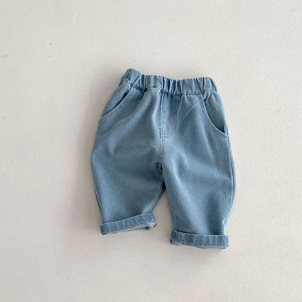 Solid Color Kids Pants - Elastic Waist Casual Trousers (1-6 Years)