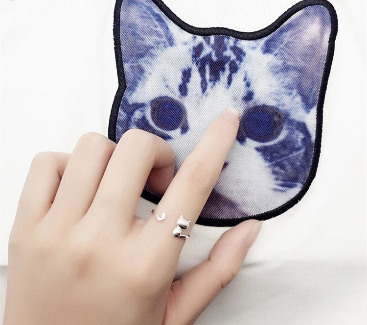 Cute Cat Sterling Silver Ring | Adjustable Animal Design | Women | USA Australia