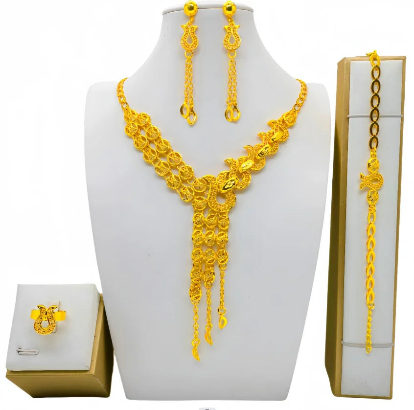 Luxury Dubai Gold Wedding Jewelry Set | African Bridal Gift 4-Piece | USA Australia