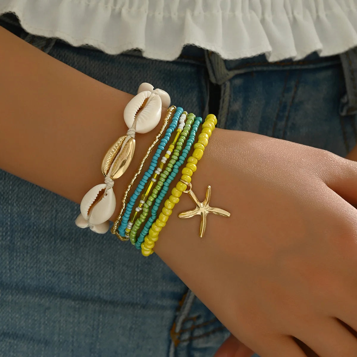 7-Piece Beach Bracelet Set | Shell Starfish Bohemian Stack | Women | USA