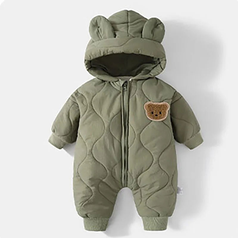 Winter Baby Fur Lining Romper | Warm Toddler Cartoon Bear Jumpsuit | USA