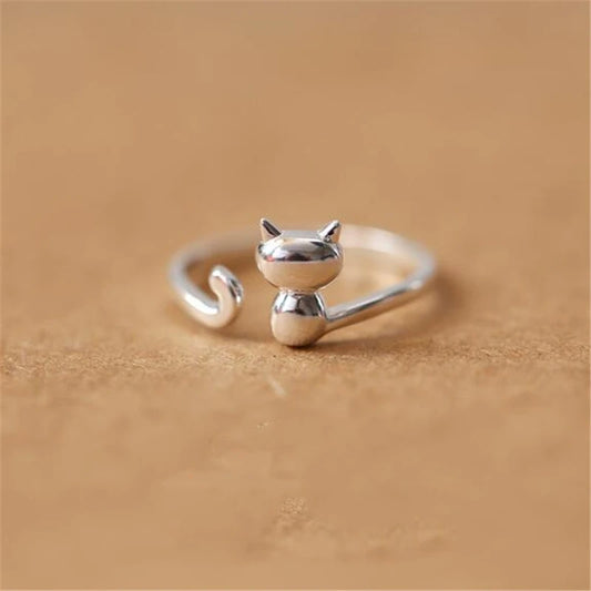 Cute Cat Sterling Silver Ring | Adjustable Animal Design | Women | USA Australia