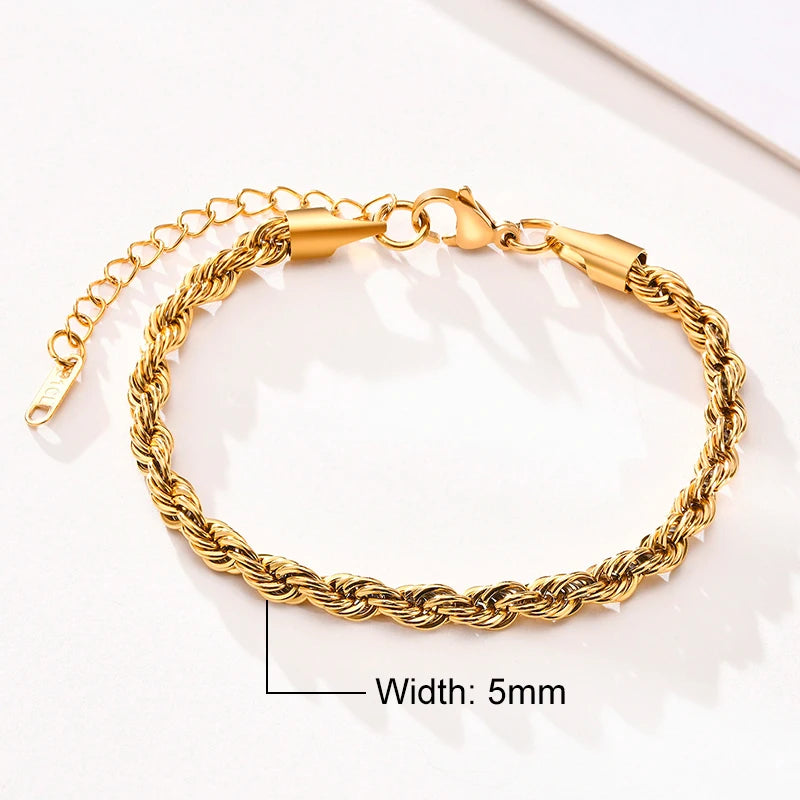 Unisex Rope Chain Bracelet | Stainless Steel Twisted Links | Women Men | USA