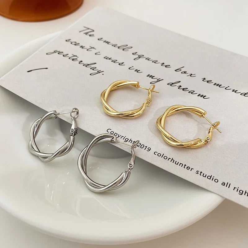 Twisted Weaving Metal Hoop Earrings - Vintage Geometric Statement