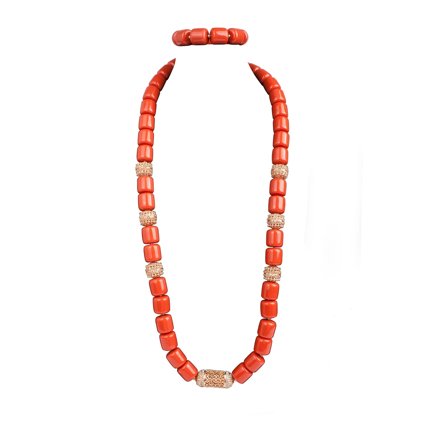 Original Nigerian Jewelry Sets for Men without Earrings,Orange Resin Beads,Chunky Choker Necklace,African Wedding Beads