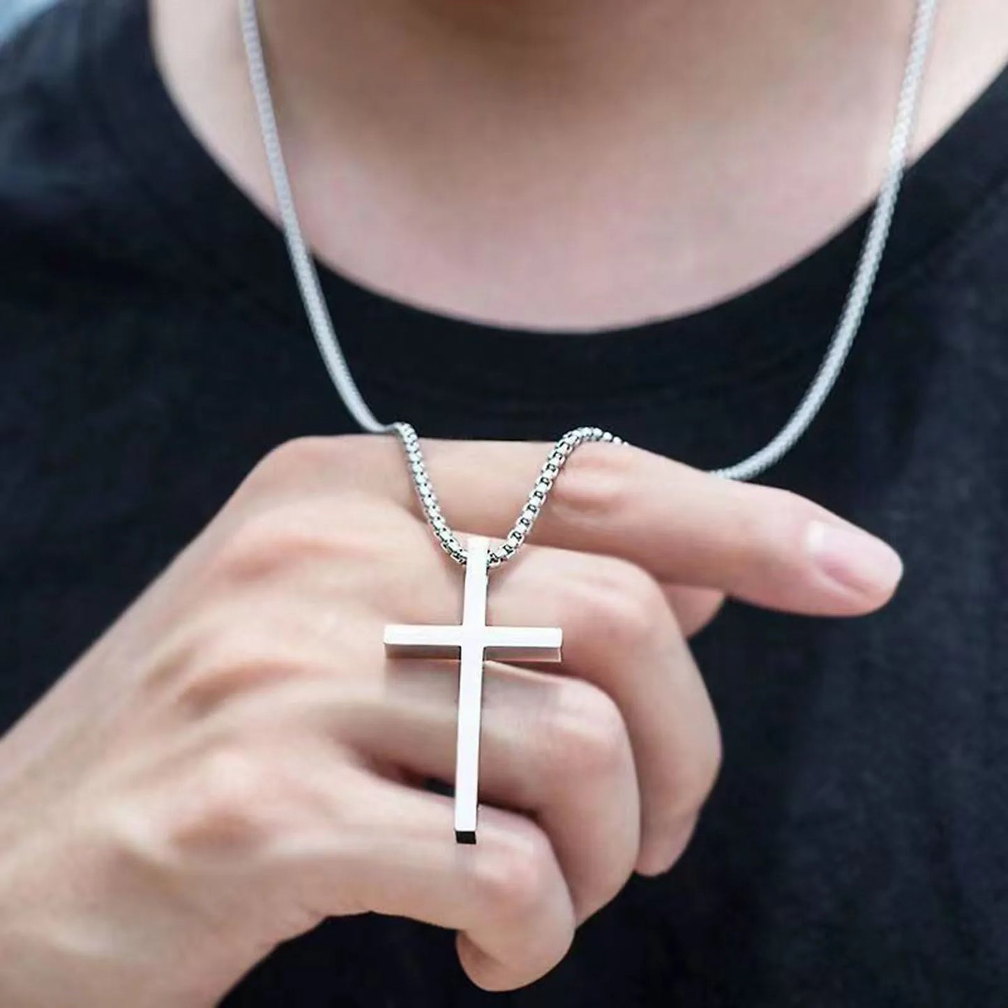 Stainless Steel Cross Necklace | Unisex Silver Pendant | Women Men | USA
