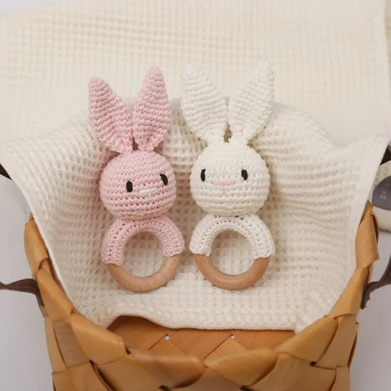 Wooden Elephant Rattle Teether | Crochet Baby Toy Montessori | USA Australia