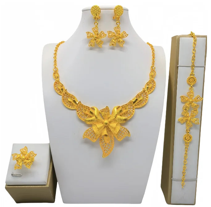 Luxury Dubai Gold Wedding Jewelry Set | African Bridal Gift 4-Piece | USA Australia