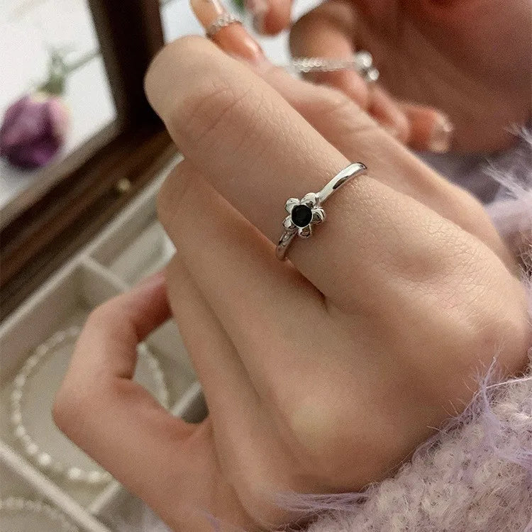 Sterling Silver Flower Bow Ring - Love Combination Adjustable Design