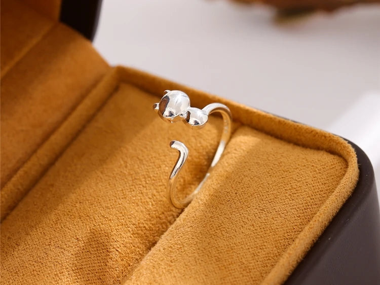 Cute Cat Sterling Silver Ring | Adjustable Animal Design | Women | USA Australia