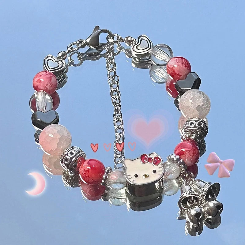 Hello Kitty Sanrio Bracelet | Cute Bell Beaded Charm | Women's Fashion | USA