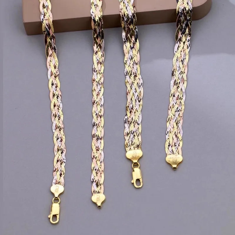 S925 Silver Necklace for Women Italian Craftsmanship Tri Color Silver Six Thread Woven Pure Collarbone Chain Fashion Jewelry